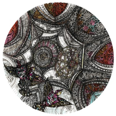 Drawing titled "Pink Sky. The Dome" by Maria Susarenko, Original Artwork, Ink Mounted on Cardboard