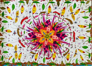图画 标题为“Flower Praising” 由Adam Kamhi, 原创艺术品, 水彩
