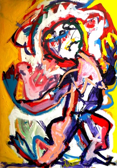 Painting titled "Тhe mother's dance" by Trajche Chatmov (Chatma), Original Artwork, Acrylic Mounted on Wood Panel