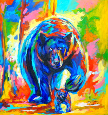 Boar and Cub Schilderij getiteld "Boar and Cub" door Olaoluwa Smith, Origineel Kunstwerk, Acryl