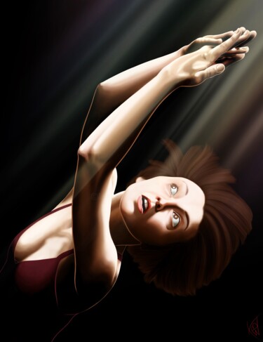 Digital Arts titled "Dahila" by Maximilien Brun, Original Artwork, Digital Painting Mounted on Wood Stretcher frame