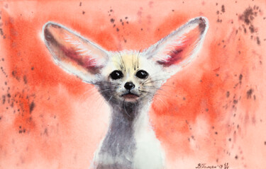 Malerei mit dem Titel "fennec fox" von Viktoriia Gaman, Original-Kunstwerk, Aquarell