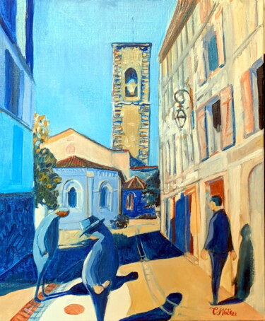 la Cogitation - Manosque Street Painting titled "la Cogitation - Man…" by Christopher Walker, Original Artwork, Oil Mounted on Wood Stretcher frame