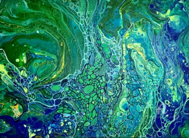 Emerald green flow art Peinture intitulée "Emerald green flow…" par Julia Brinkfrau, Œuvre d'art originale, Acrylique