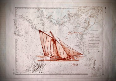 Galway Hooker sur carte de la mer d'Irlande Dibujo titulada "Galway Hooker sur c…" por Guillaume Flouriot, Obra de arte original, Pastel