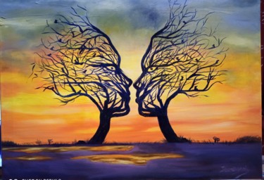 Peinture intitulée "Les âmes soeurs" par Josette Bourgeois, Œuvre d'art originale, Huile