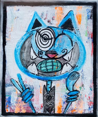 Painting titled "Miaoooo abstrait" by Seb Paul Michel, Original Artwork, Acrylic Mounted on Wood Stretcher frame