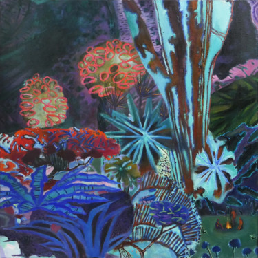 NIGHT IN WOODS oil floral landscape tropical forest painting 绘画 标题为“NIGHT IN WOODS oil…” 由Masha Danilovskaia, 原创艺术品, 油 安装在木质担架架上