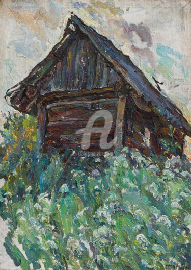 제목이 "Bathhouse"인 미술작품 Leonid Stroganov로, 원작, 기름