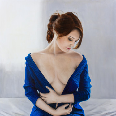 Imogen in Blue Painting titled "Imogen in Blue" by Jean-Pierre André Leclercq, Original Artwork, Oil