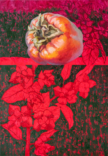 Persimmon and blooming flowers Ζωγραφική με τίτλο "Persimmon and bloom…" από Maria Meltsaeva, Αυθεντικά έργα τέχνης, Λάδι
