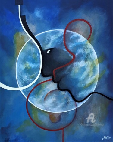 Painting titled "La fecondité" by Ako Wilson, Original Artwork, Oil Mounted on Wood Stretcher frame