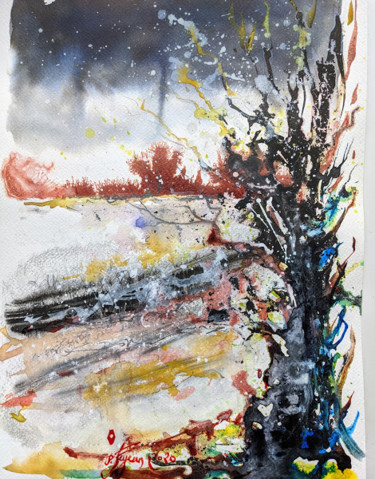 Peinture intitulée "Premiers flocons 20…" par Pierre Feyeux, Œuvre d'art originale, Encre