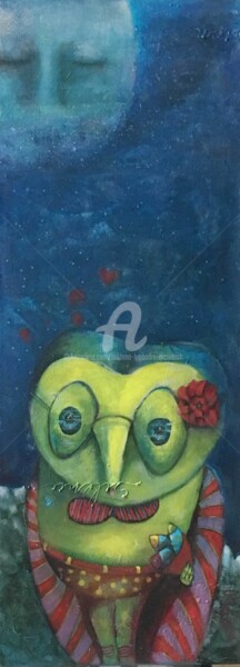 Pintura intitulada "La Chouette Amoureu…" por Sushma Legendre Mcintosh, Obras de arte originais, Acrílico