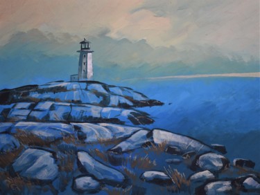 Картина под названием "Lighthouse at dawn" - Grigorii Zulkarniaev, Подлинное произведение искусства, Акрил