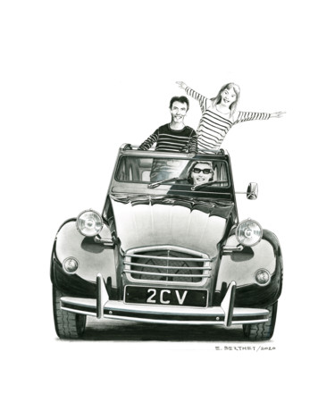 图画 标题为“une sortie en 2CV” 由Eric Berthet, 原创艺术品, 墨