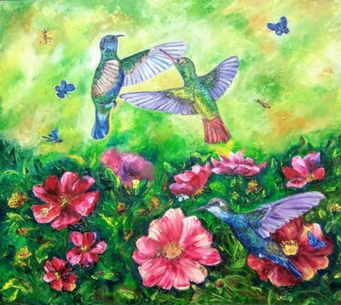 Birds.Original art.Oil on canvas. Ζωγραφική με τίτλο "Birds.Original art.…" από Tatiana Krilova, Αυθεντικά έργα τέχνης, Λάδι