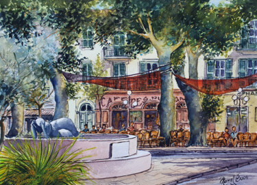 Peinture intitulée "Ile Rousse Le Café…" par Marcel Boos, Œuvre d'art originale, Aquarelle