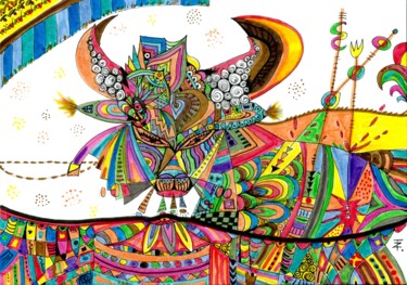图画 标题为“La corrida” 由Tereza De Almeida De Giorgi (Kaomento), 原创艺术品, 墨