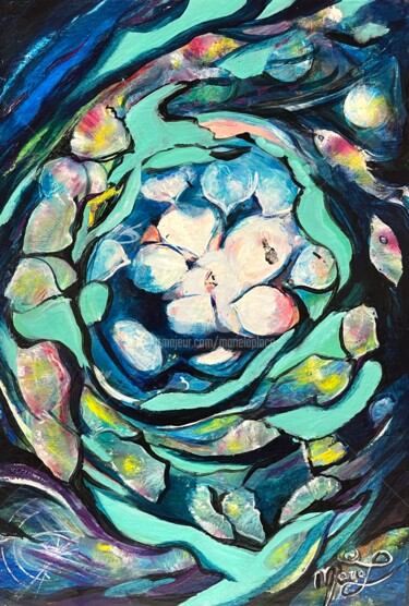 " A Fleur d'eau" 「" A Fleur d'eau"」というタイトルの絵画 Marie Laplaceによって, オリジナルのアートワーク, アクリル ウッドストレッチャーフレームにマウント