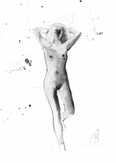 Last nude-DI00y Drawing titled "Last nude-DI00y" by Alliet-Delacroix, Original Artwork, Ink Mounted on Cardboard