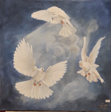 Peinture intitulée "Les Colombes de la…" par Nadine Bichon, Œuvre d'art originale, Huile