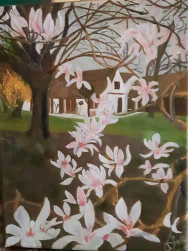 Peinture intitulée "Magnolias for ever" par Nadine Bichon, Œuvre d'art originale, Huile