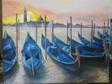 Peinture intitulée "crépuscule sur la s…" par Nadine Bichon, Œuvre d'art originale, Huile