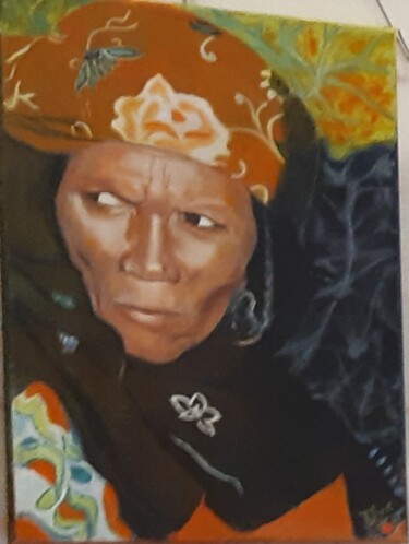 Peinture intitulée "Femme tsaatan" par Nadine Bichon, Œuvre d'art originale, Huile