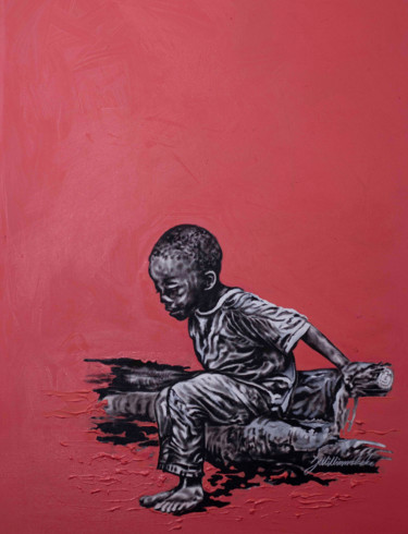 Painting titled "no poverty" by Patrick Dodoo, Original Artwork, Acrylic