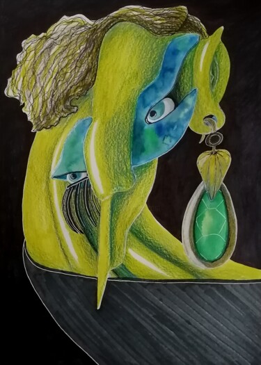 图画 标题为“Green earring” 由Anna Reshetnikova, 原创艺术品, 标记