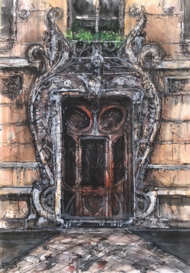 绘画 标题为“La vieille porte 4” 由Emilian Alexianu, 原创艺术品, 水彩