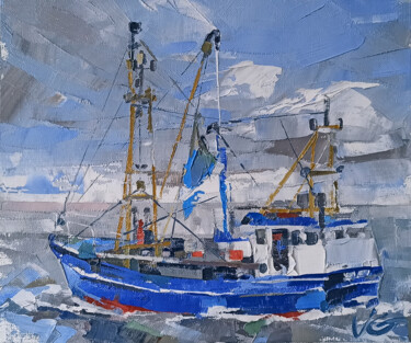 Seascape series DENIA SPAIN # 10/10 fishing schooner 绘画 标题为“Seascape series DEN…” 由Volodymyr Glukhomanyuk, 原创艺术品, 油