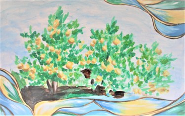 Lemon trees Painting titled "Lemon trees" by Aleksandra Cherepanova, Original Artwork, Acrylic Mounted on Wood Stretcher frame