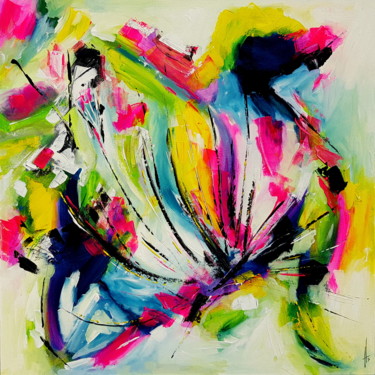 Painting titled "Délire printanier" by Sandrine Hartmann, Original Artwork, Acrylic Mounted on Wood Stretcher frame