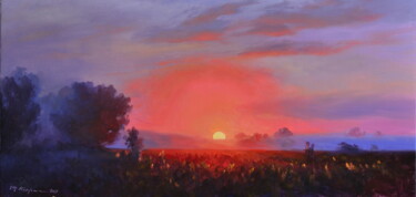 Painting titled "Рассвет и туман" by Ruslan Kiprych, Original Artwork, Oil