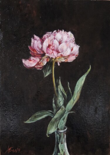Painting titled "Pivoine/Peony.Dipty…" by Maria Bel, Original Artwork, Oil