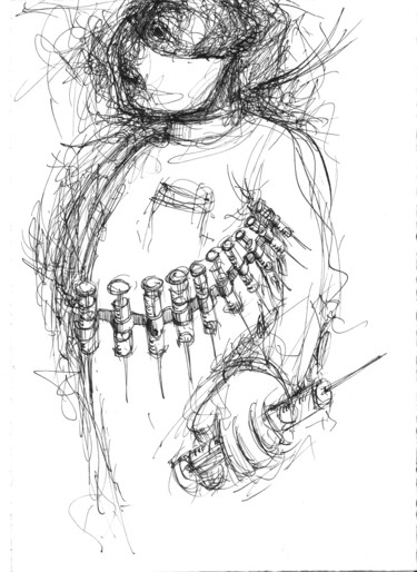 Virus militaire Dessin intitulée "Virus militaire" par Pierre Andrillon (Jasinski), Œuvre d'art originale, Encre