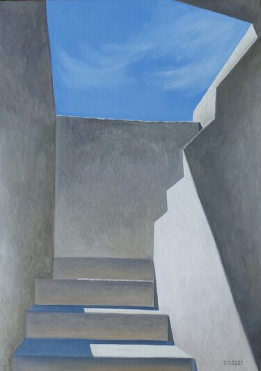Painting titled "House with sky view…" by Tatiana Popova, Original Artwork, Oil