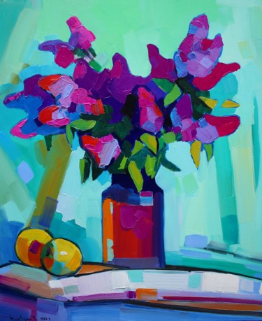 Lilac flowers-5 (50x60cm, oil painting, ready to hang) 绘画 标题为“Lilac flowers-5 (50…” 由Tigran Aveyan, 原创艺术品, 油 安装在木质担架架上