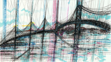 Σχέδιο με τίτλο "Three Bridges" από Maria Susarenko, Αυθεντικά έργα τέχνης, Μαρκαδόρος Τοποθετήθηκε στο Plexiglass