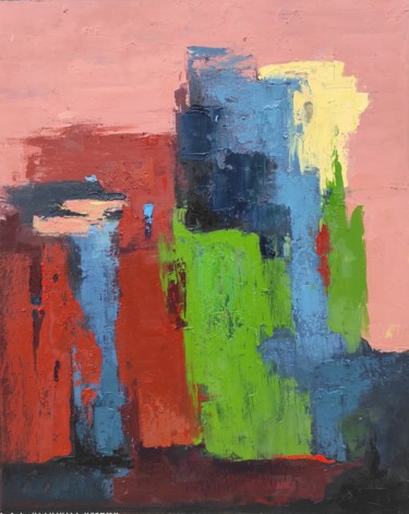 Les maisons2 Schilderij getiteld "Les maisons2" door Farkhondeh Sheibanikia (Farah), Origineel Kunstwerk, Olie Gemonteerd op Frame voor h…