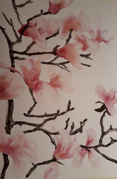Painting titled "spring is in the ai…" by Claude Berghmans, Original Artwork, Watercolor