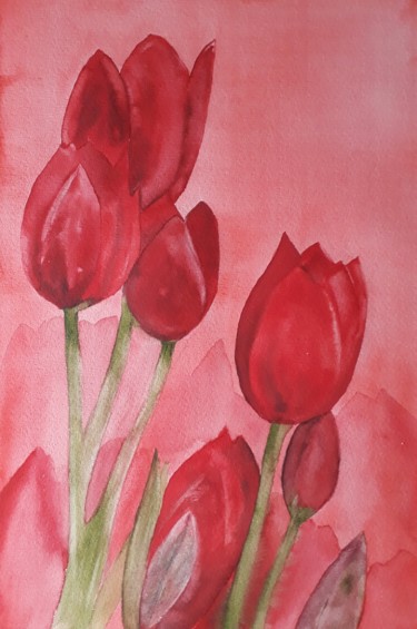 Painting titled "spring is in the ai…" by Claude Berghmans, Original Artwork, Watercolor