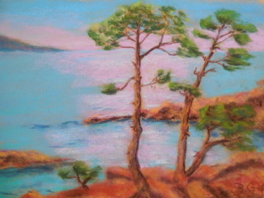 Peinture intitulée "L'Esterel en mer mé…" par Genevieve Fraysse, Œuvre d'art originale, Pastel