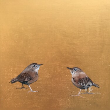 绘画 标题为“Two Little Wrens ~…” 由Laure Bury, 原创艺术品, 油 安装在木质担架架上
