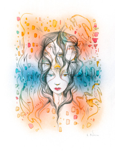 图画 标题为“danse des yeux” 由Lino Di Vinci, 原创艺术品, 水彩