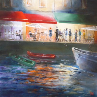 Pintura titulada "Minuit sur le port" por André Robert Deschamps, Obra de arte original, Acrílico