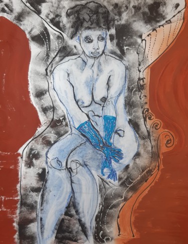 图画 标题为“Los guantes azul” 由Evelyne Cassan, 原创艺术品, 粉彩