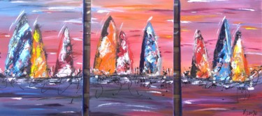 Malerei mit dem Titel "Régate au crépuscule" von Karine Locke, Original-Kunstwerk, Acryl Auf Keilrahmen aus Holz montiert